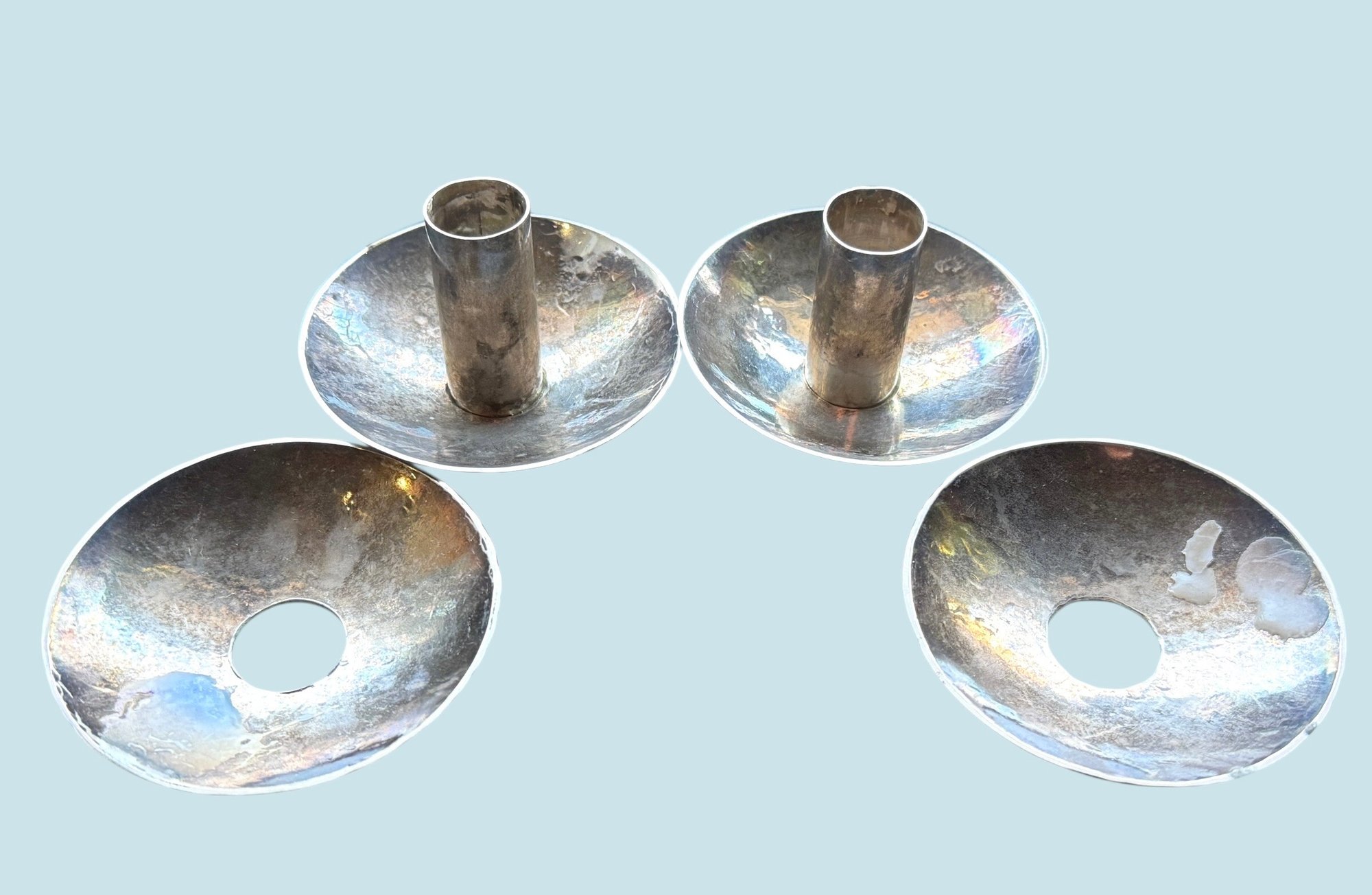 Four Heavy Sterling Silver Candle Guards With Two Holders ~ 225 Grams ...