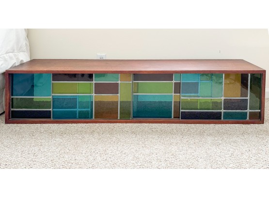 Mid-Century Modern Leaded Glass Wall Cabinet