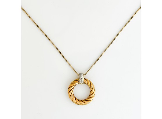 David Yurman 18K Yellow Gold Amulet Necklace Featuring A Pave Diamond Bail