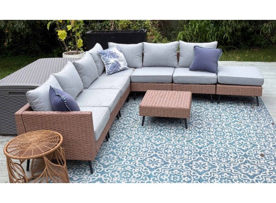 Outdoor Resin Wicker Sectional Sofa With Ottoman, Cushions And Cover