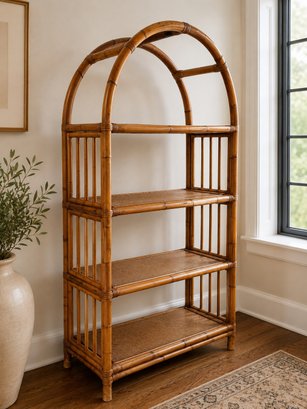 Vintage Bamboo Arched Top Bookcase / Etagre