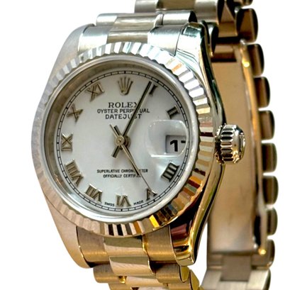 Rolex Datejust 69179 With Solid 18K White Gold Presidential Bracelet Roman Dial, Box & $18,850 Receipt