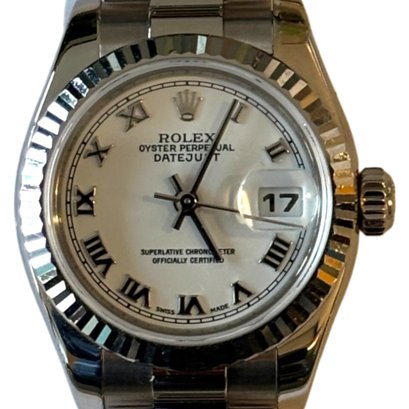 Unworn Rolex Datejust 69179: Solid 18K White Gold Presidential Bracelet Roman Dial W/Box & $18,850 Receipt