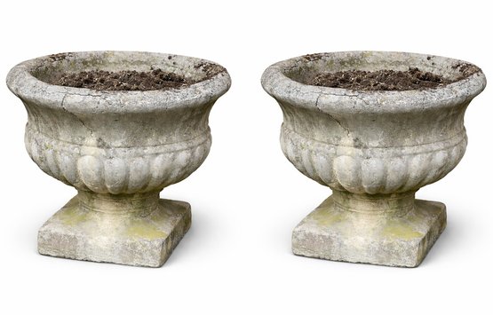 A Trio Of Vintage Weathered Cast Stone Garden Urns