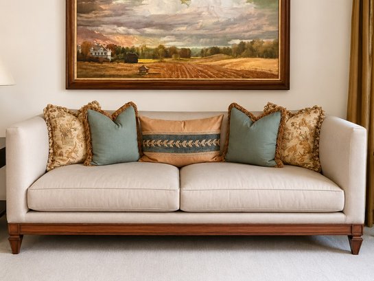 Nancy Corzine Custom Upholstered Settee With Throw Pillows