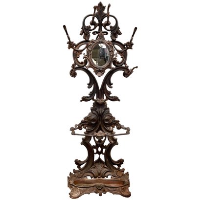 Victorian French Rococo Style Cast Iron Hall Tree With Umbrella