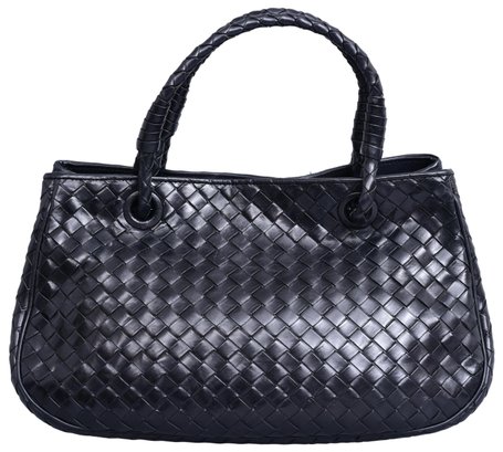 Vintage Bottega Veneta Black Intrecciato Leather Tote
