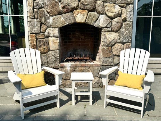 Pair Polywood White Adirondack Chairs & Table