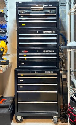 A Large Craftsman 3 Tiered Tool Box With Various Hand Tools