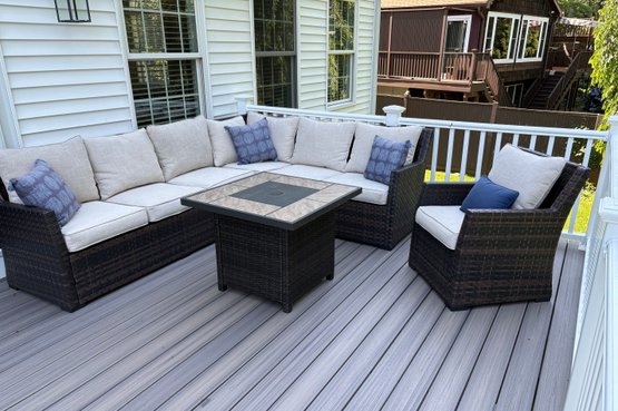 Outdoor Patio Sectional Sofa, Arm Chair  & Gas Fire Pit