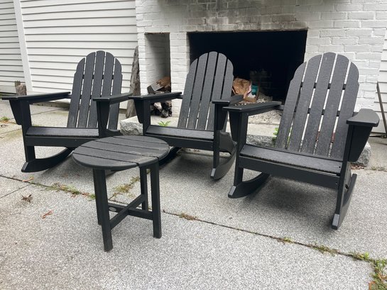 A Set Of 3 Polywood Adirondack Rockers & Table