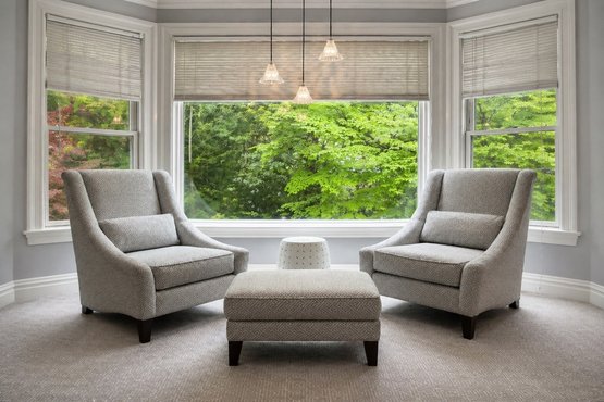 Mitchell Gold  Bob Williams Wingback Lounge Chairs & Matching Ottoman