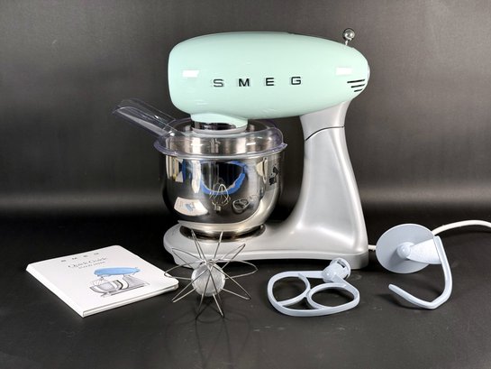 Italian-Designed Smeg Brand Mid-Century Style Stand Mixer In Mint Green