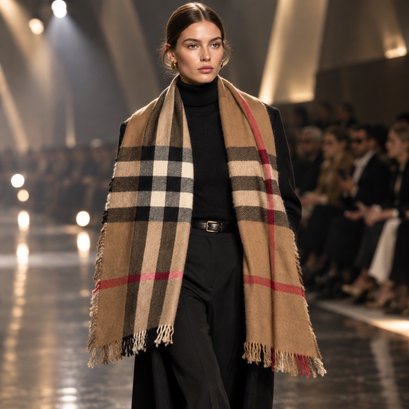 Burberry Classic Check Cashmere-Style Fringed Scarf / Wrap – Camel, Black, Ivory & Red