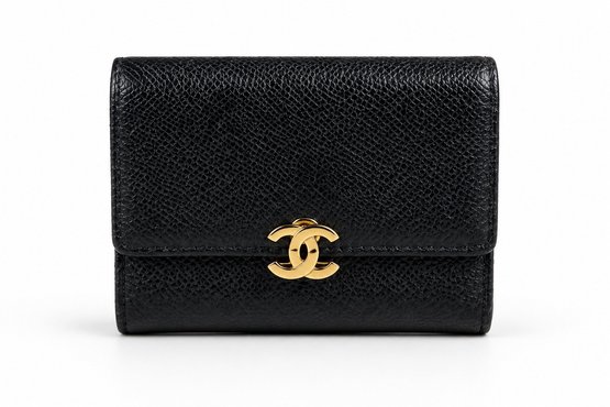 Chanel Black Quilted Caviar Leather Trifold Wallet With Gold-Tone CC Closure, Vintage Circa 2000–2002