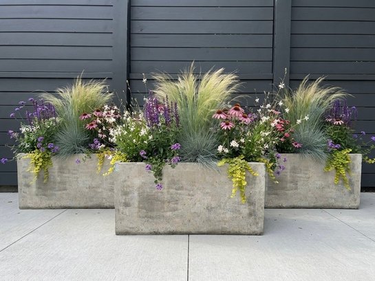 Set Of Three Campania Cast Stone Metro Box Planters - Retail For $980 EACH