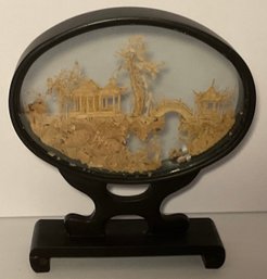 Vintage Asian Cork Carving Pagoda, Diorama Landscape Art Sculpture