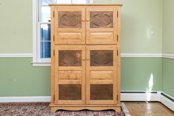 Vintage Wood And Pierced Coper Pie Safe Cabinet