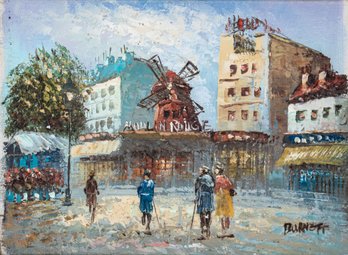 Burnett Signed Oil On Canvas, Landscape With 'Moulin Rouge'