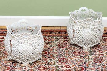 Pair Of Painted Cast Iron Planters