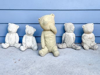 Collection Of Five Cast Stone Teddy Bears