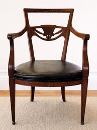 Elegant Carved Wood Armchair With Black Upholstered Seat, Classic Form - Westport