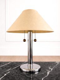 Modern Minimalist Vintage Chrome Table Lamp, 25H, Double Light With Pull Chains - Westport