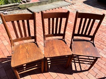 Antique Oak Slat Back, Set Of 3 Chairs