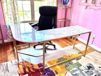 Faux Marble Wooden Desk With Metal Legs