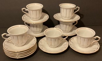 Fine Porcelain Gold Gilded, White Demi Tasse Set 7, Plus