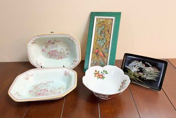 Vintage Asian Bowls, Unframed Wall Art & Small Tray