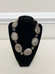 Gray Stone Necklace With Clear Glass Beads