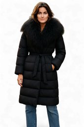 Ralph Lauren Belted Puffer Jacket With Mongolian Faux Fur