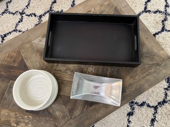 Wooden Tray, Metal Candy Dish & Planter