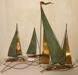 Signed C. Jere 68 Sailboat Regatta Metal Wall Sculpture