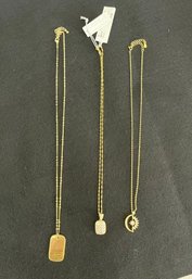 3 Gold Toned Necklaces, One Marked Sterling Silver With Pendents
