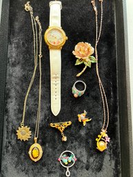 Croton Watch, Floral, Sterling Jewelry, Enameled Sterling