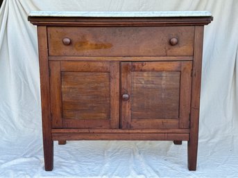 Antique Marble-Top Washstand / Commode With Dovetail Drawer & Paneled Doors