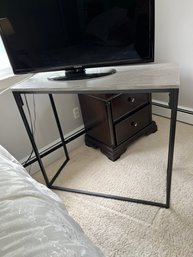 Table With Graywood Top And Metal Base