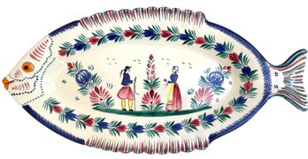 Vintage Henriot Quimper Hand-Painted Fish Platter - HB Mark  France
