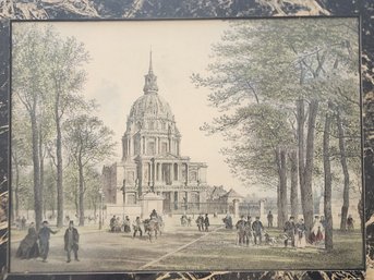 1860's French Lithograph Of Les Invalides, Framed