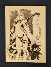Black And White Mixed Media Illustration By R. B. Silva Of Goblin Queen (?)