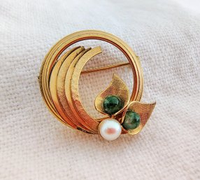 12K Gold Filled Vintage Pin / Brooch With Stones And Pearl