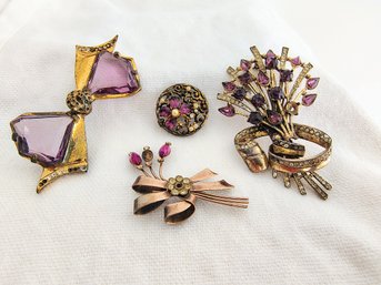 Large Sterling Silver Cora Vintage Pin/ Brooch Plus Three Other Vintage Pins