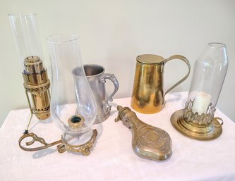 Lot Of Antique Brass, Pewter And Metal Items Including Lamps