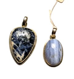 Heart Shaped And Oval Polished Sodalite And Blue Agate Pendants
