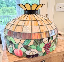 Large Vintage Slag Glass And Stained Glass Light Fixture