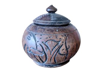 Vintage Hand Carved Asian? Trinket Box/Lidded Jar