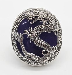 Bali, Purple Jade Dragon Ring In Sterling Silver
