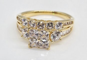 Premium Diamond Simulant, 18k Yellow Gold Over Sterling Ring